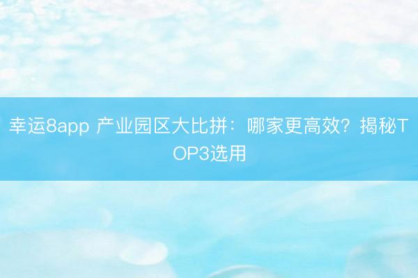 幸运8app 产业园区大比拼：哪家更高效？揭秘TOP3选用