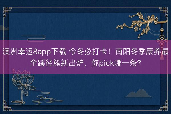 澳洲幸运8app下载 今冬必打卡！南阳冬季康养最全蹊径簇新出炉，你pick哪一条？