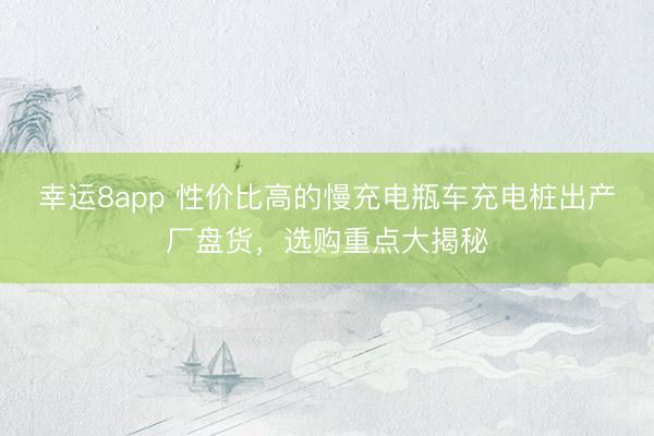 幸运8app 性价比高的慢充电瓶车充电桩出产厂盘货，选购重点大揭秘