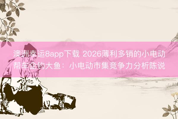 澳洲幸运8app下载 2026薄利多销的小电动帮车企钓大鱼：小电动市集竞争力分析陈说