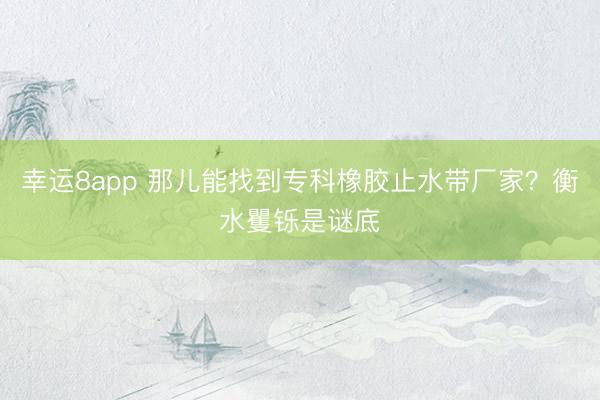 幸运8app 那儿能找到专科橡胶止水带厂家？衡水矍铄是谜底