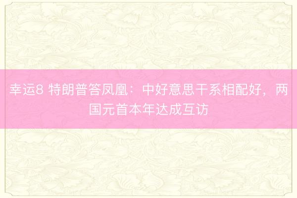 幸运8 特朗普答凤凰：中好意思干系相配好，两国元首本年达成互访