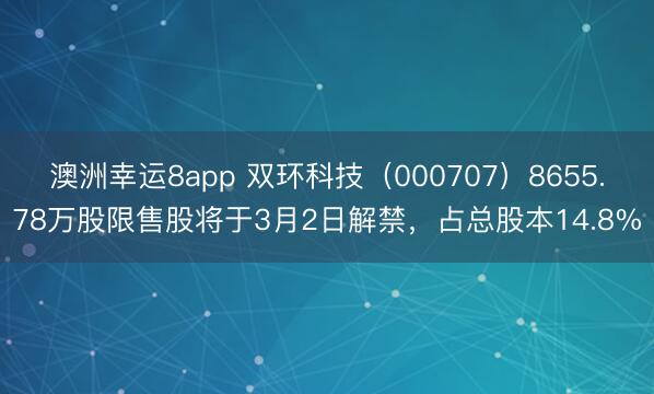 澳洲幸运8app 双环科技(000707)8655.78万股限售股将于3月2日解禁,占总股本14.8%