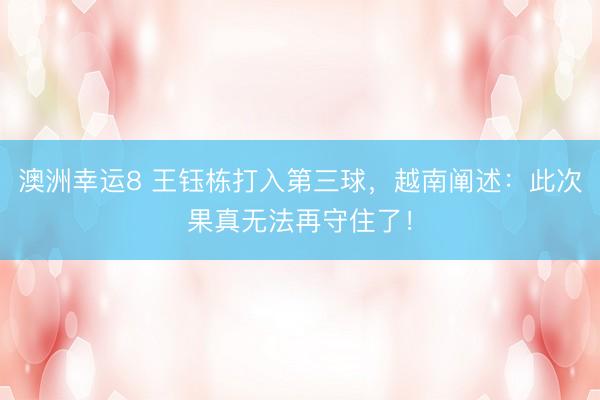 澳洲幸运8 王钰栋打入第三球，越南阐述：此次果真无法再守住了！