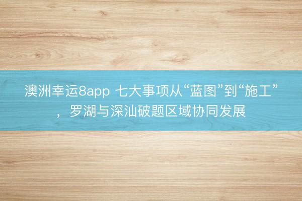 澳洲幸运8app 七大事项从“蓝图”到“施工”，罗湖与深汕破题区域协同发展