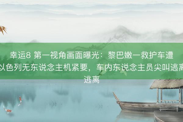 幸运8 第一视角画面曝光：黎巴嫩一救护车遭以色列无东说念主机紧要，车内东说念主员尖叫逃离