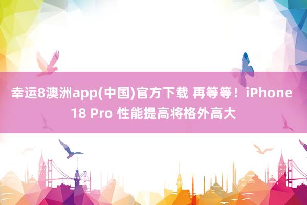 幸运8澳洲app(中国)官方下载 再等等！iPhone 18 Pro 性能提高将格外高大