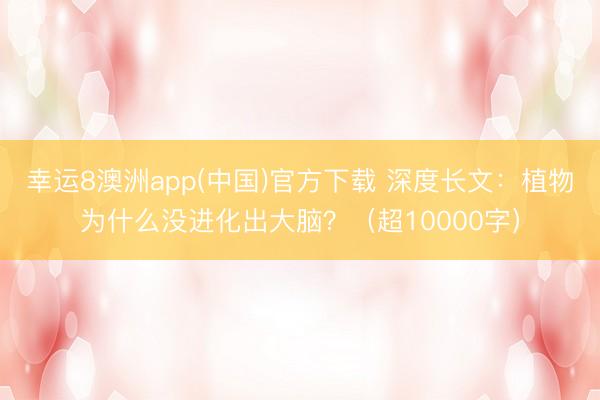 幸运8澳洲app(中国)官方下载 深度长文：植物为什么没进化出大脑？（超10000字）