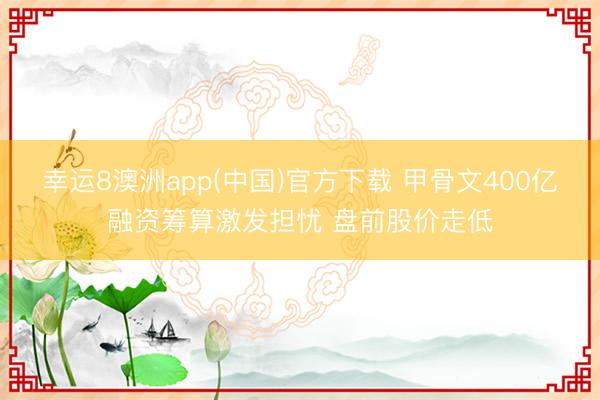 幸运8澳洲app(中国)官方下载 甲骨文400亿融资筹算激发担忧 盘前股价走低