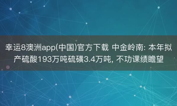 幸运8澳洲app(中国)官方下载 中金岭南: 本年拟产硫酸193万吨硫磺3.4万吨， 不功课绩瞻望